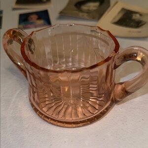 Vintage Pink Glass Sugar Bowl - Depression -Poinsettia pattern
